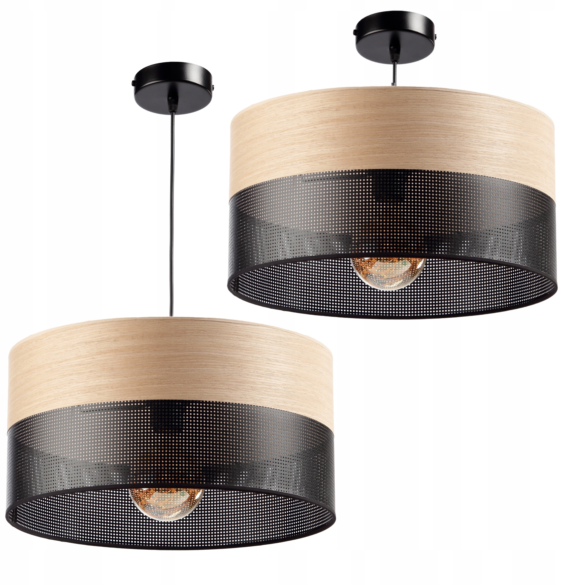 Závěsná Lampa Lustr Velké Stínidlo S Dírkami Dřevo 40 CM E27 Led