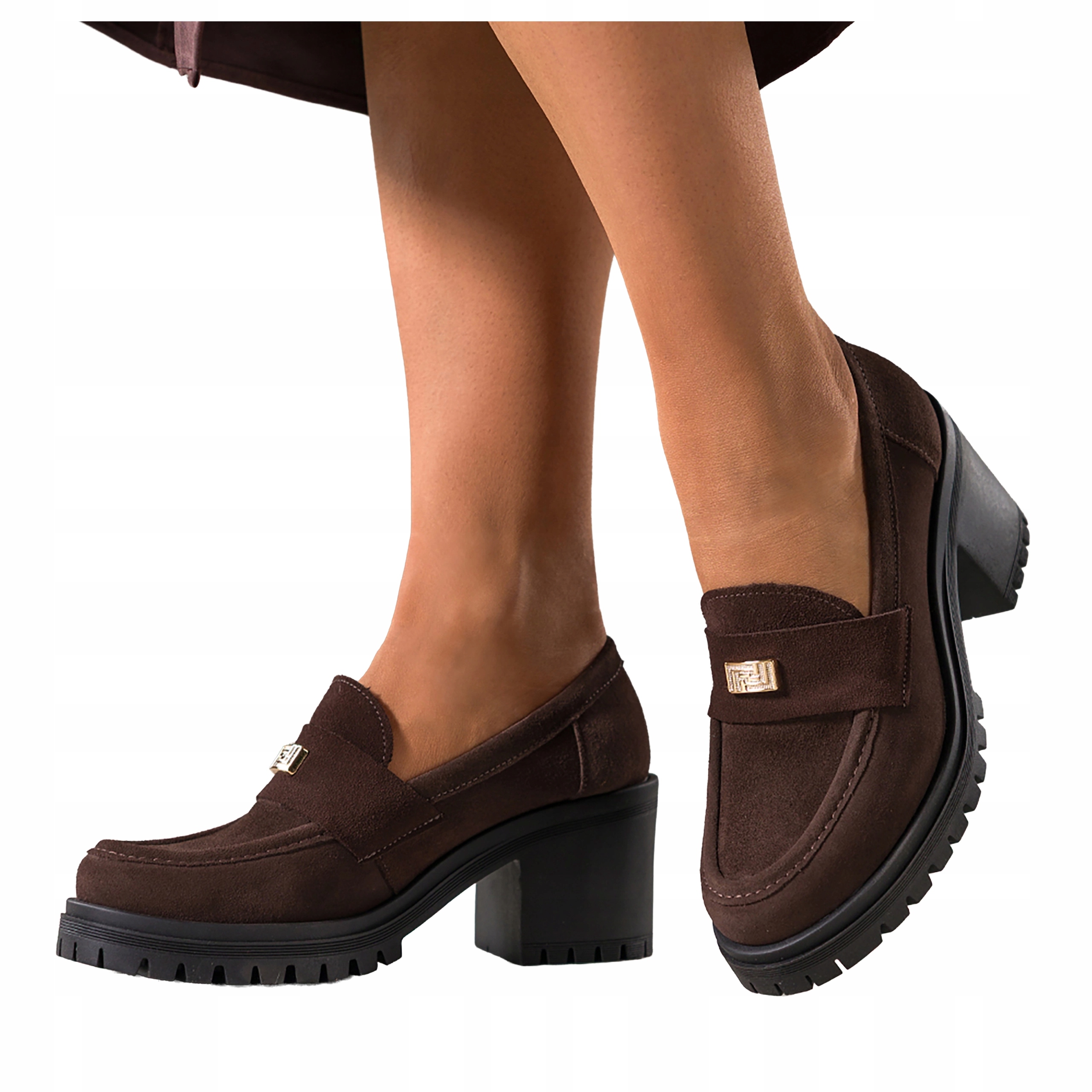 Čokoládové Mokasíny Dámské Kožené Polské Platforma Zlatá Ozdoba r 41