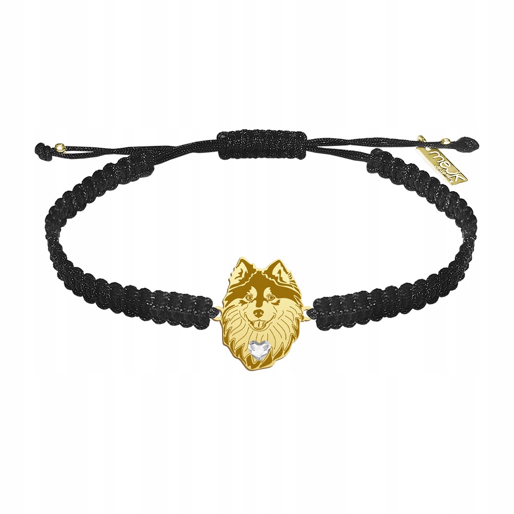 Zlatý náramek s finským psem Lapphund Makramé Dárek 925 Gravírování Bonus