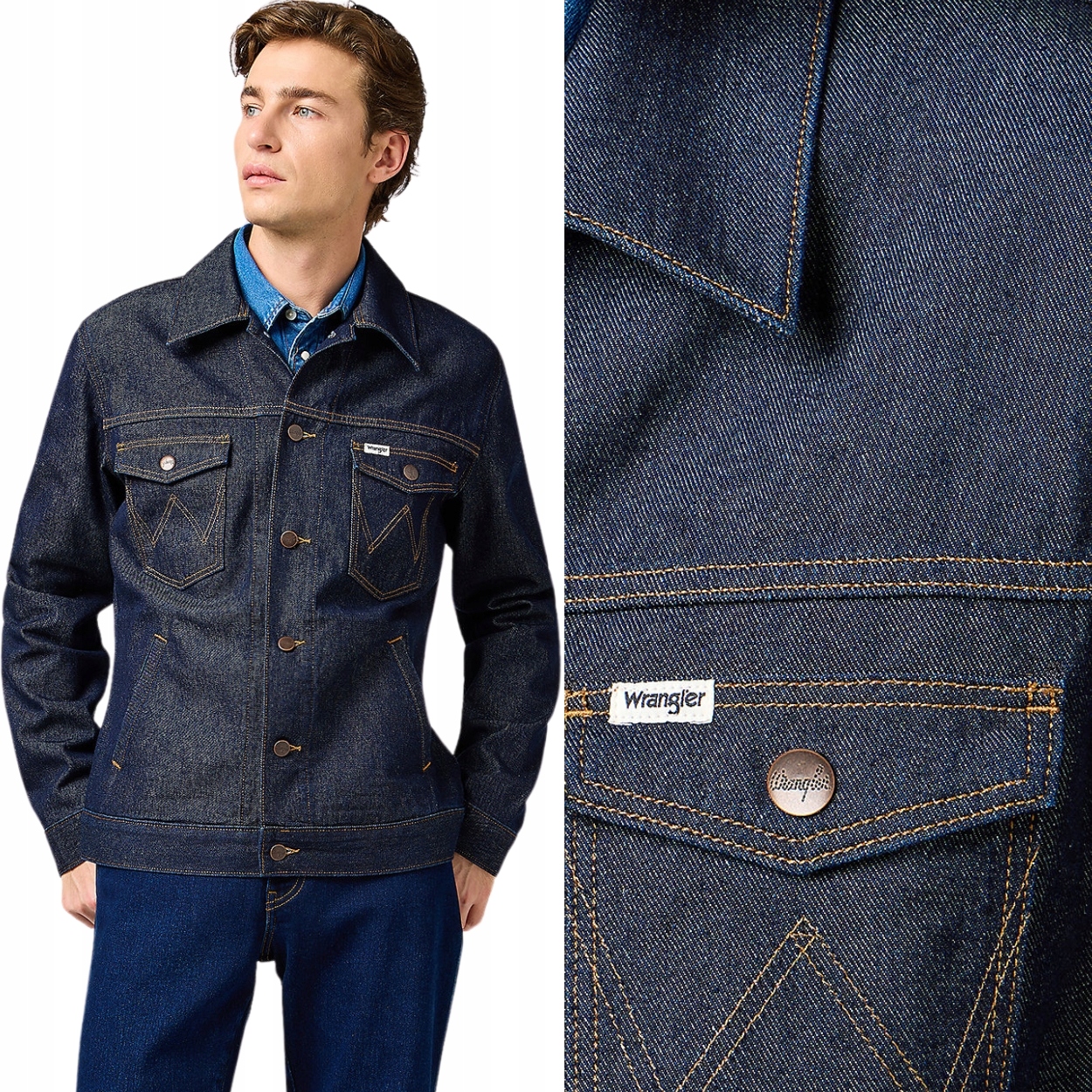Wrangler Regular Jacket Rinsed Night tmavě modrá džínová bunda katana XXL