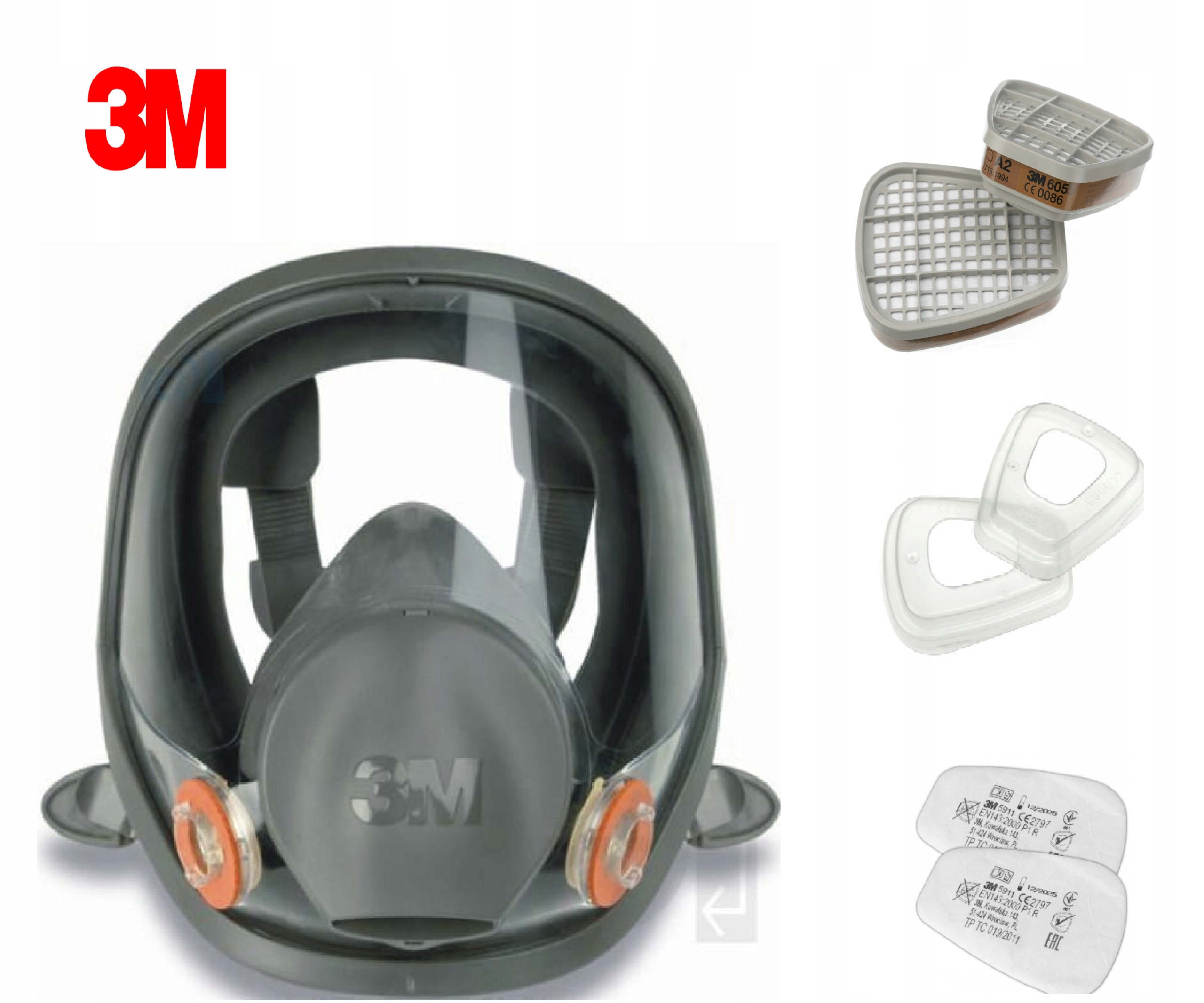 Maska Przeciwpyłowa Pełnotwarzowa 3M 6800 Kompletna +filtry 6051