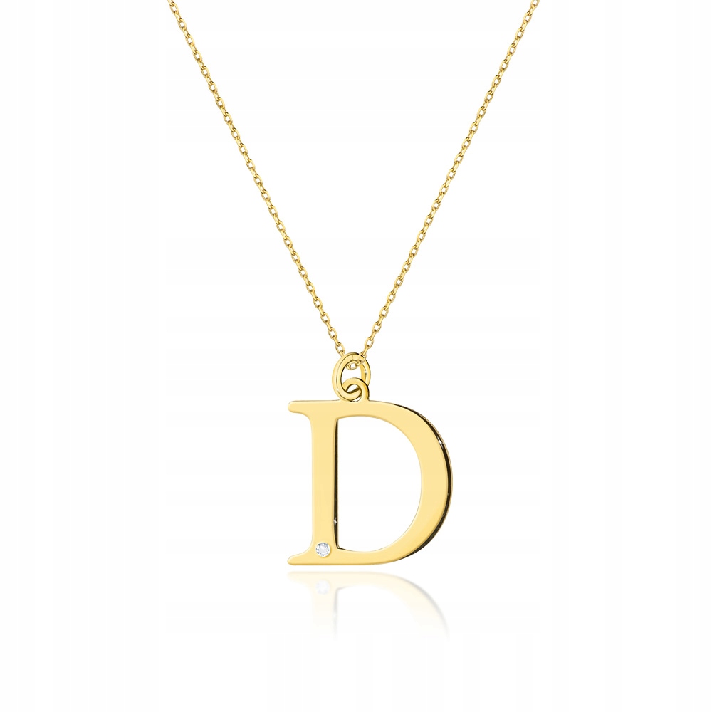 Zlatý náhrdelník s písmenem D, briliantový, dámský, ryzost 585, diamant