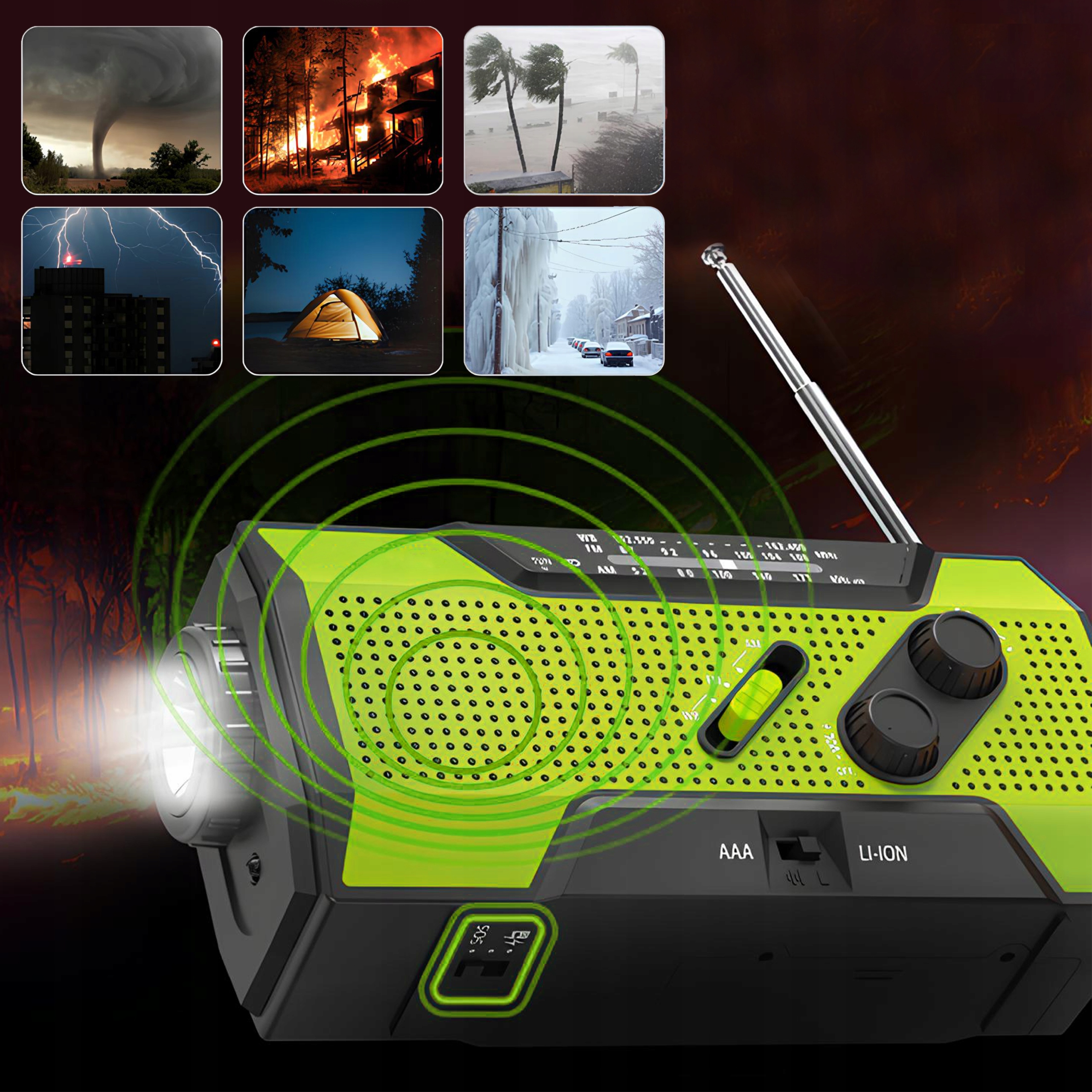 RADIO PRZENOŚNE SOLARNE KORBKA ALARM DYNAMO AWARYJNE LATARKA POWERBANK 3w1 Kod producenta RADIO BUDOWLANE KUCHENNE USB FM AM 6