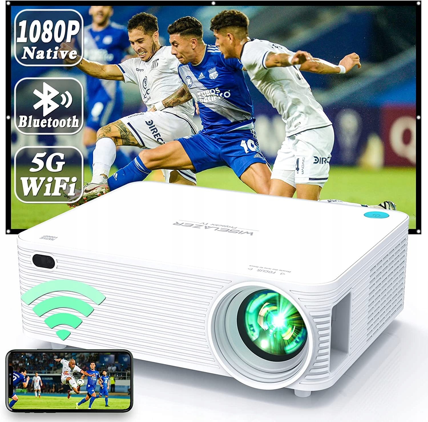 WISELAZER Projektor Full HD 4K WIFI BLUETOOTH LED
