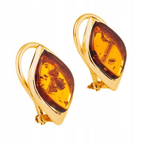 Zlaté Klipy pozlacené stříbro 925 s přírodním Originálním Jantarem jako Dárek