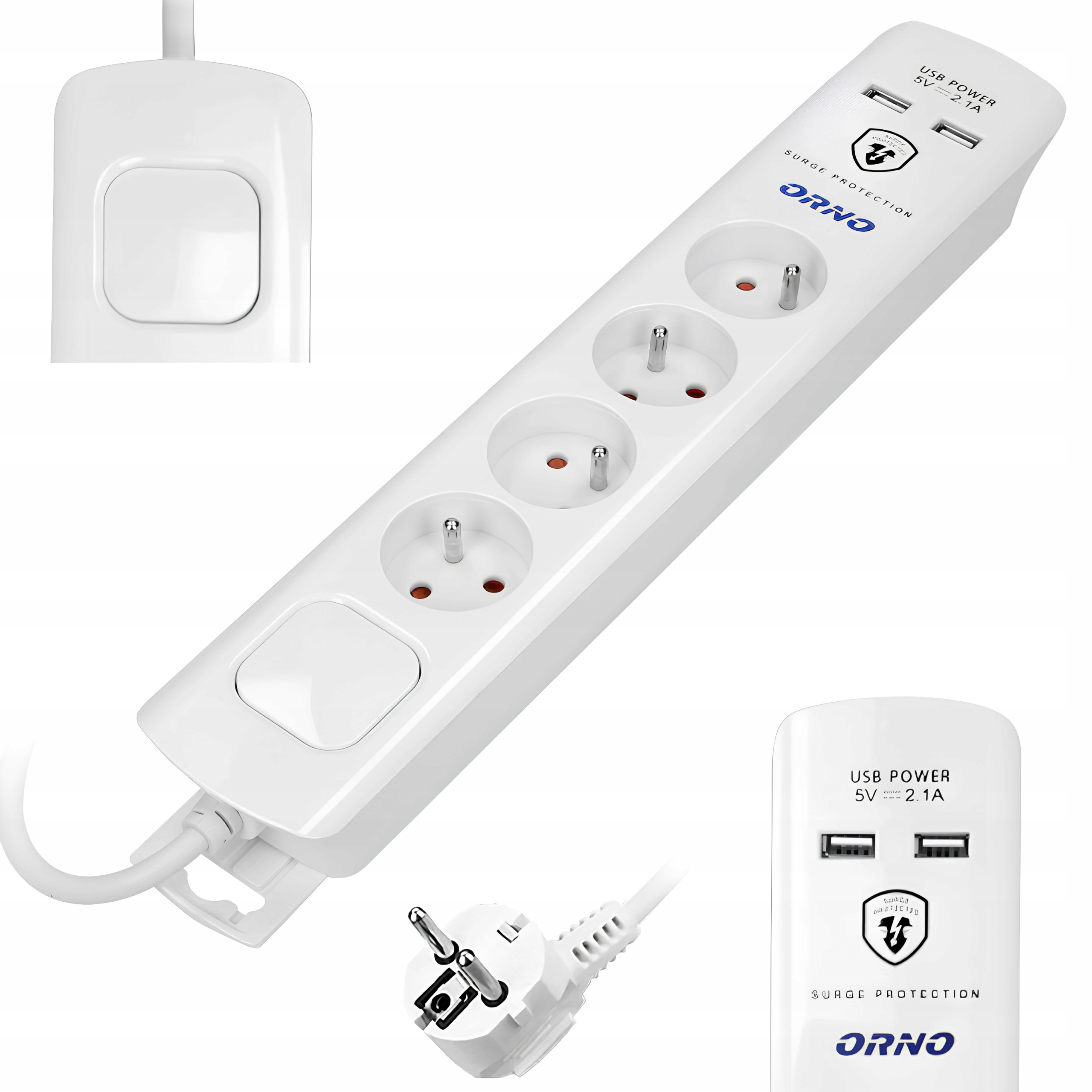 

Przedłużacz Listwa 4 Gniazda 2x Ładowarka Kabel 3m