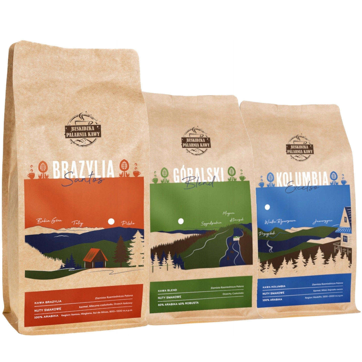 Levně Káva Zrnková Brazílie 1kg Horský Blend 500g Kolumbie Excelso 500g