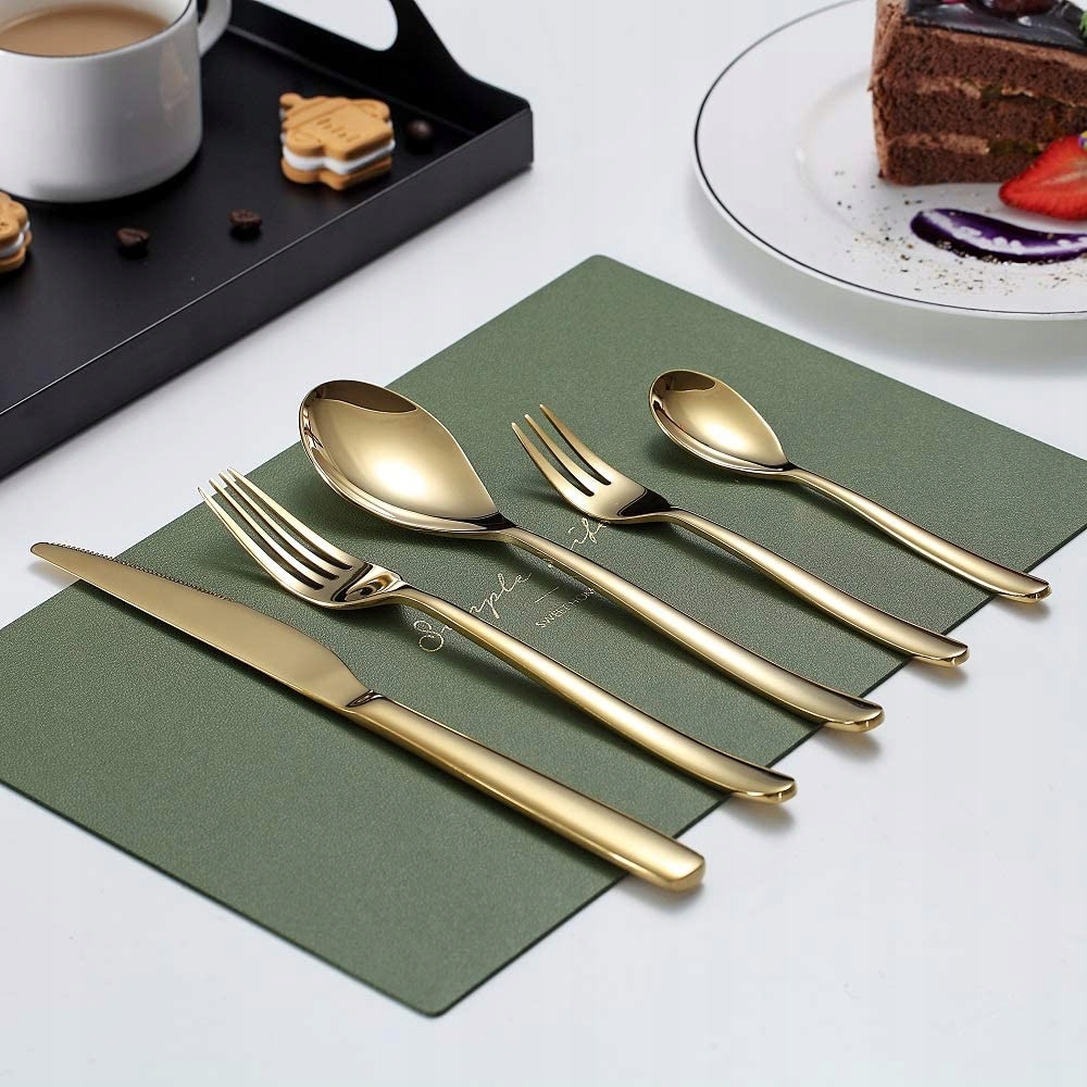 Złote sztućce 30 el 6 os. złote widelczyki złoty KOMPLET sztućców piękne Liczba osób 6