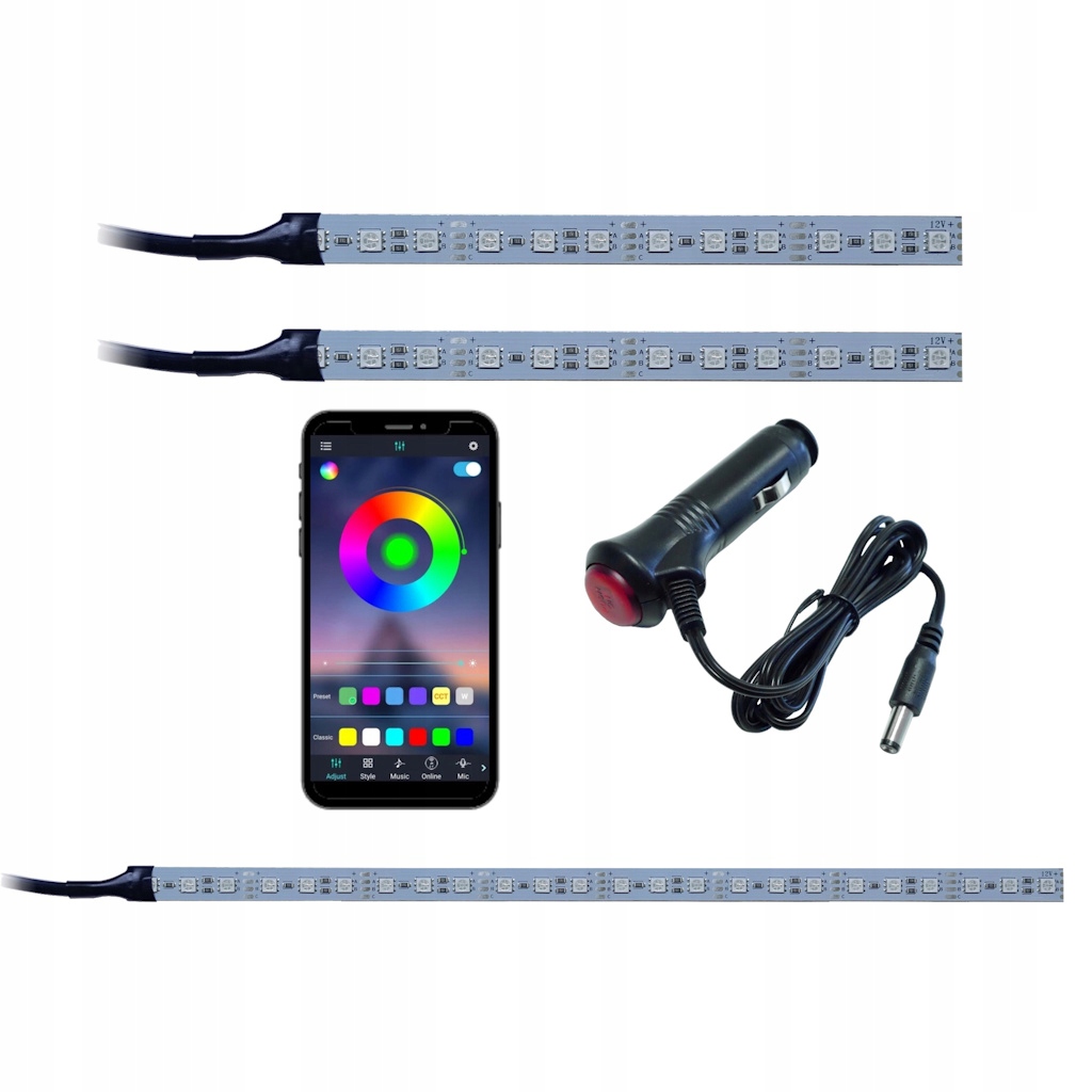 Led kabiny auta Rgb 2x30 cm nosič Bluetooth