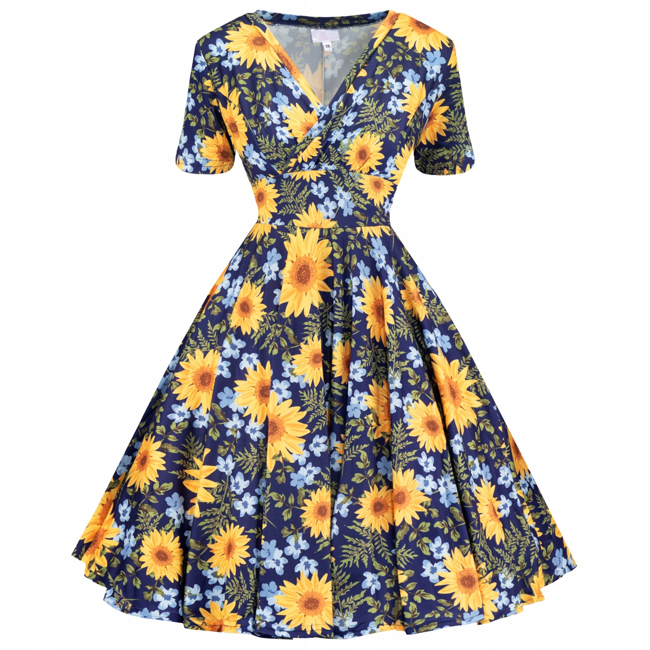 Šaty pin up retro se Slunečnicemi a květinami spojkou floral s kruhem léta 50 60