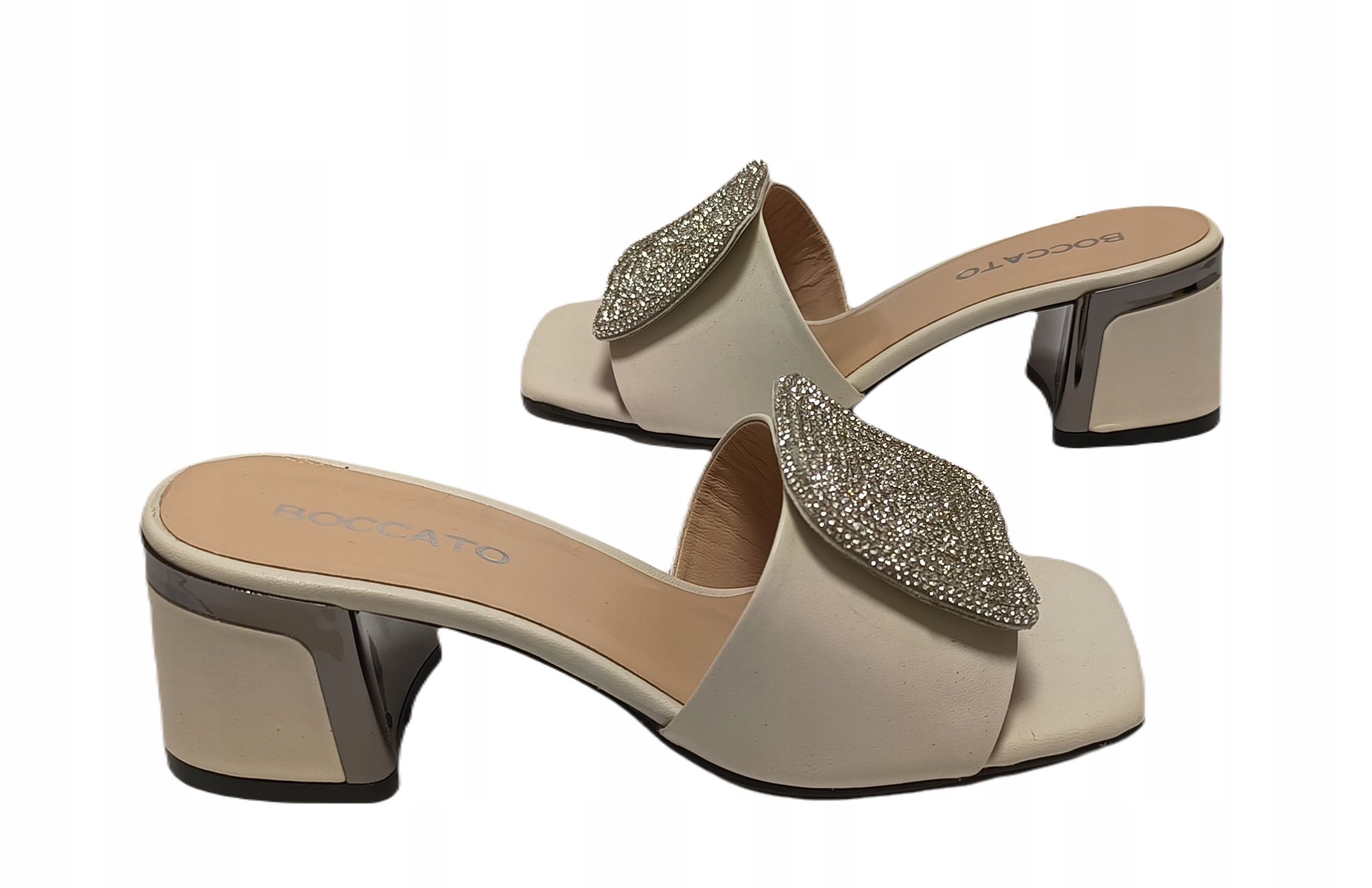 Elegantní kožené nazouváky na podpatku Boccato 500 1747 béžové, velikost 39