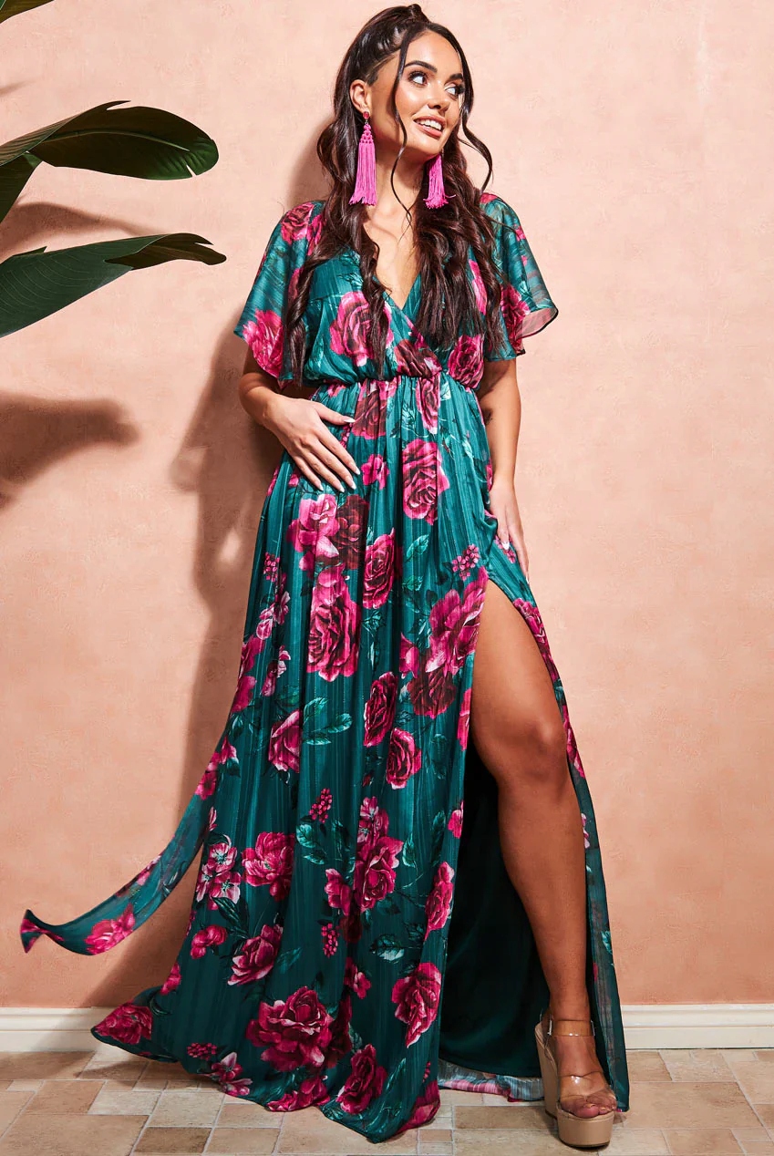 Šaty Maxi s květinami Zelená Margaret XL