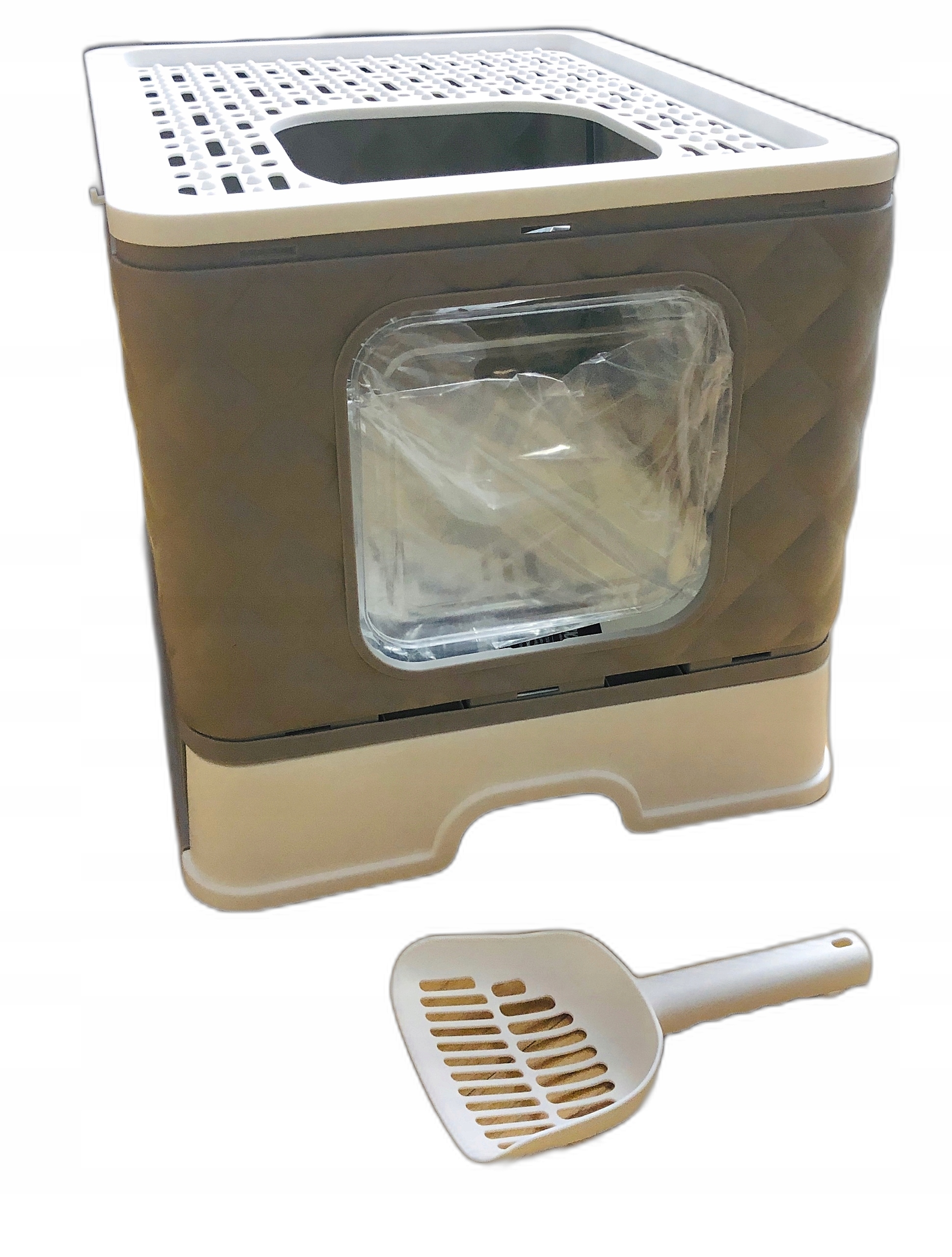 Levně Toaleta pro kočky, králíka, psa s vchodem shora a lopatkou 50×41×37 cm