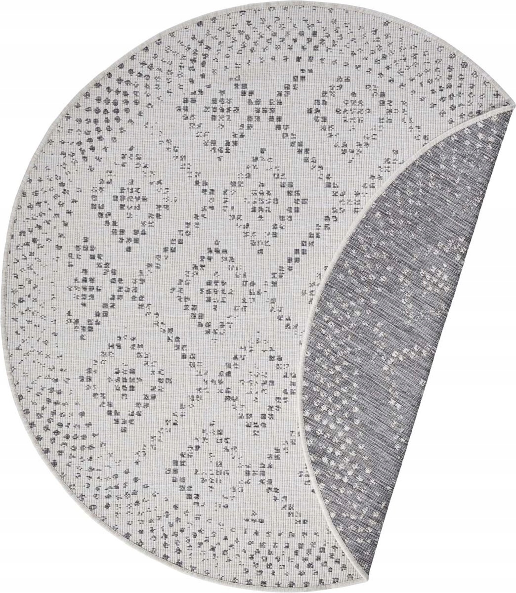 Koberec šedý okrúhly, plocho tkaný, šnúrkový, 160 cm