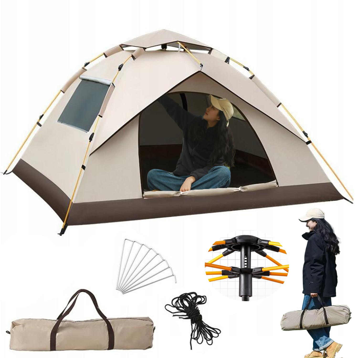 Ultralekki Namiot Turystyczny Kempingowy Samorozkładający 2-3 Osób Z Oknami