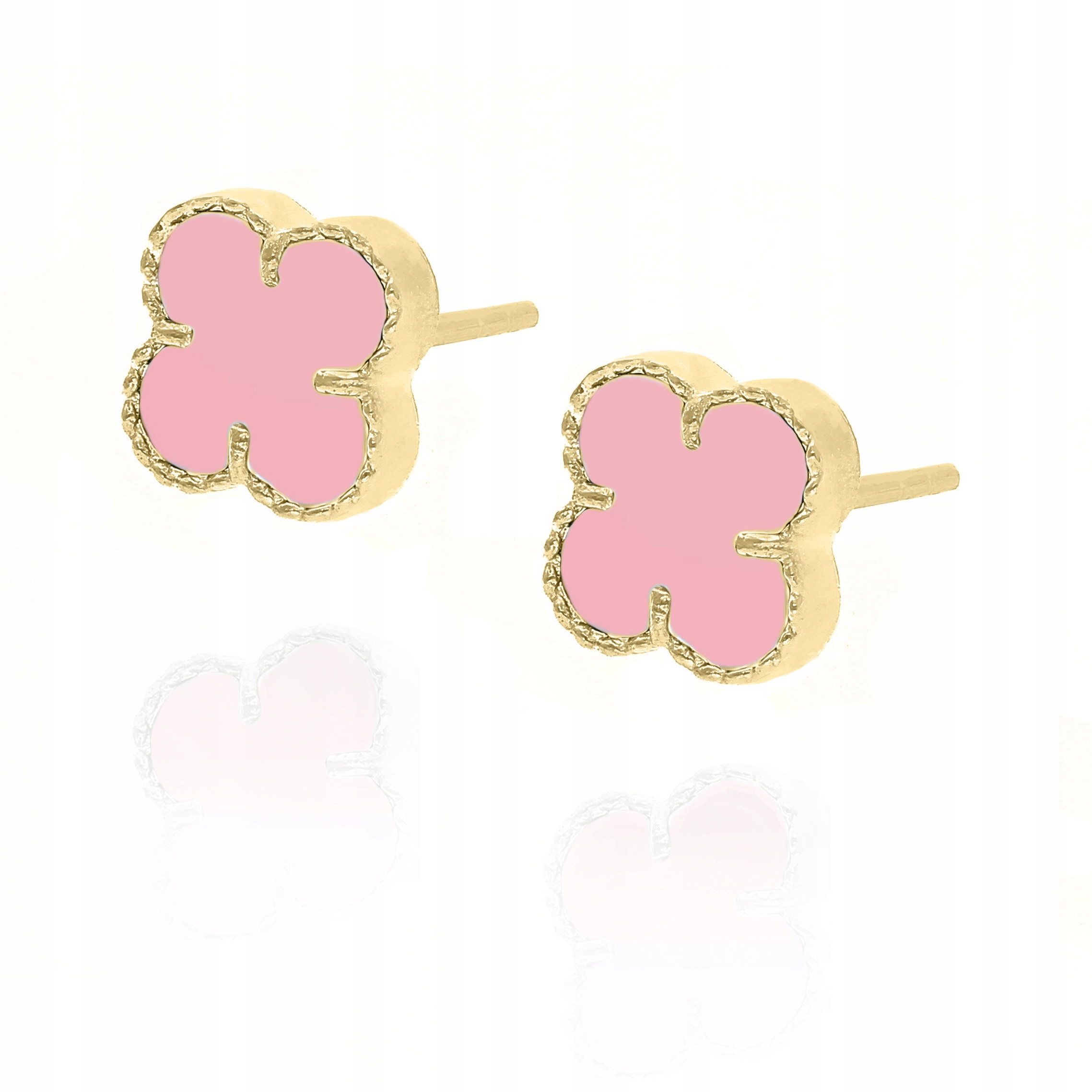 stříbrné pozlacené náušnice na tyčinku čtyřlístek růžová tyrkysová PR.925