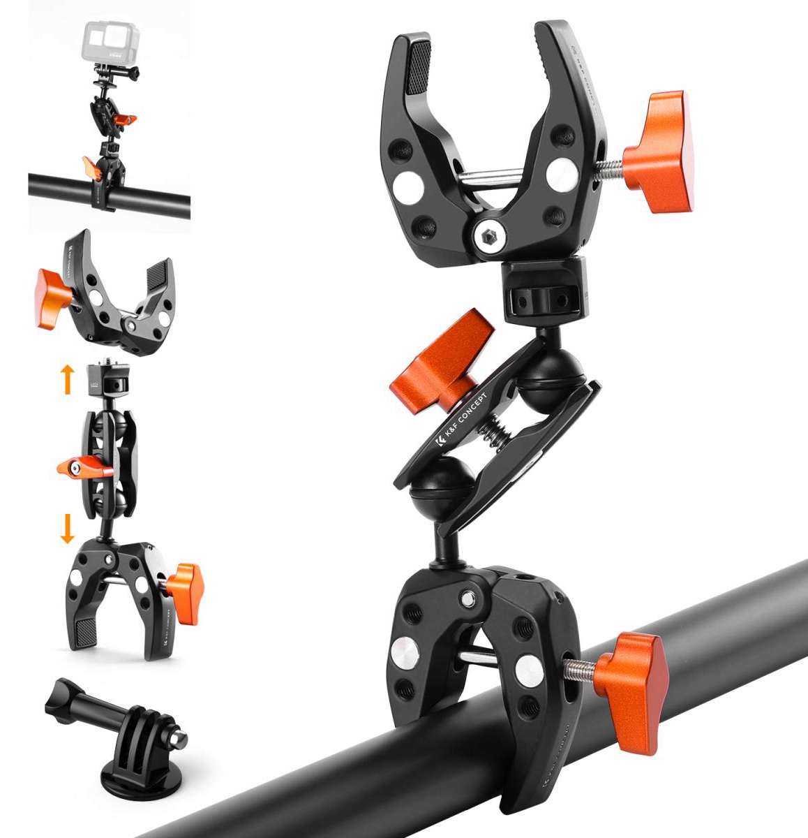 Upevňovací držák Magic Arm dvě svorky Crab Clamp s kulovou hlavou K&f