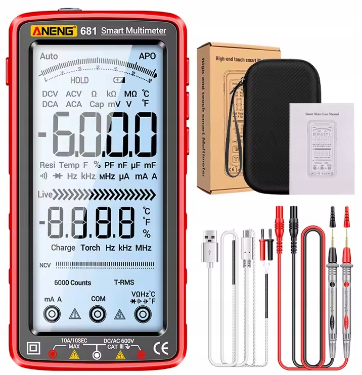 681 zaawansowany multimetr cyfrowy TruRMS LCD 0-1000V 0-10A Aneng