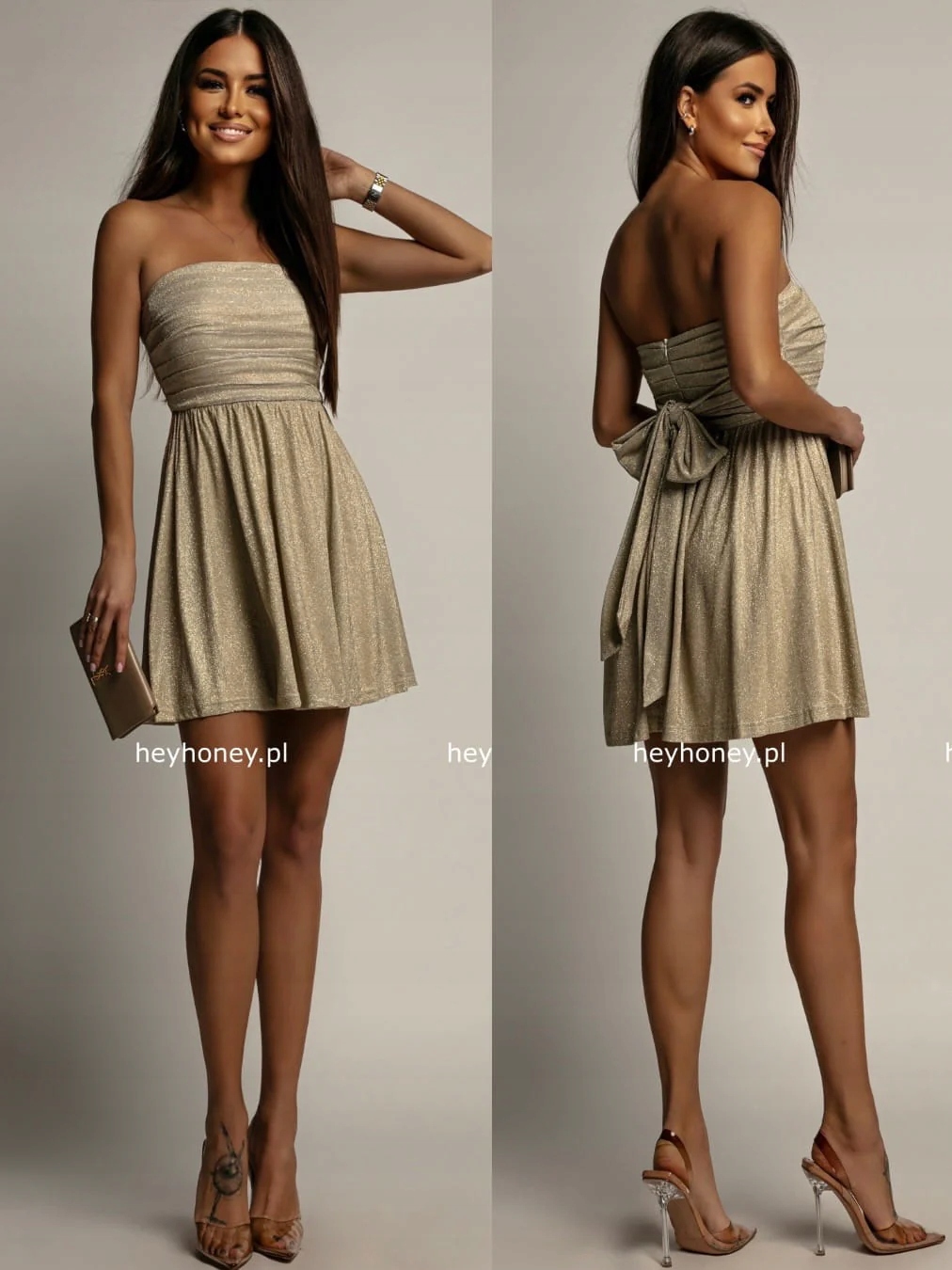 Šaty Lesklá bez ramínek Zlatá Glam Star L