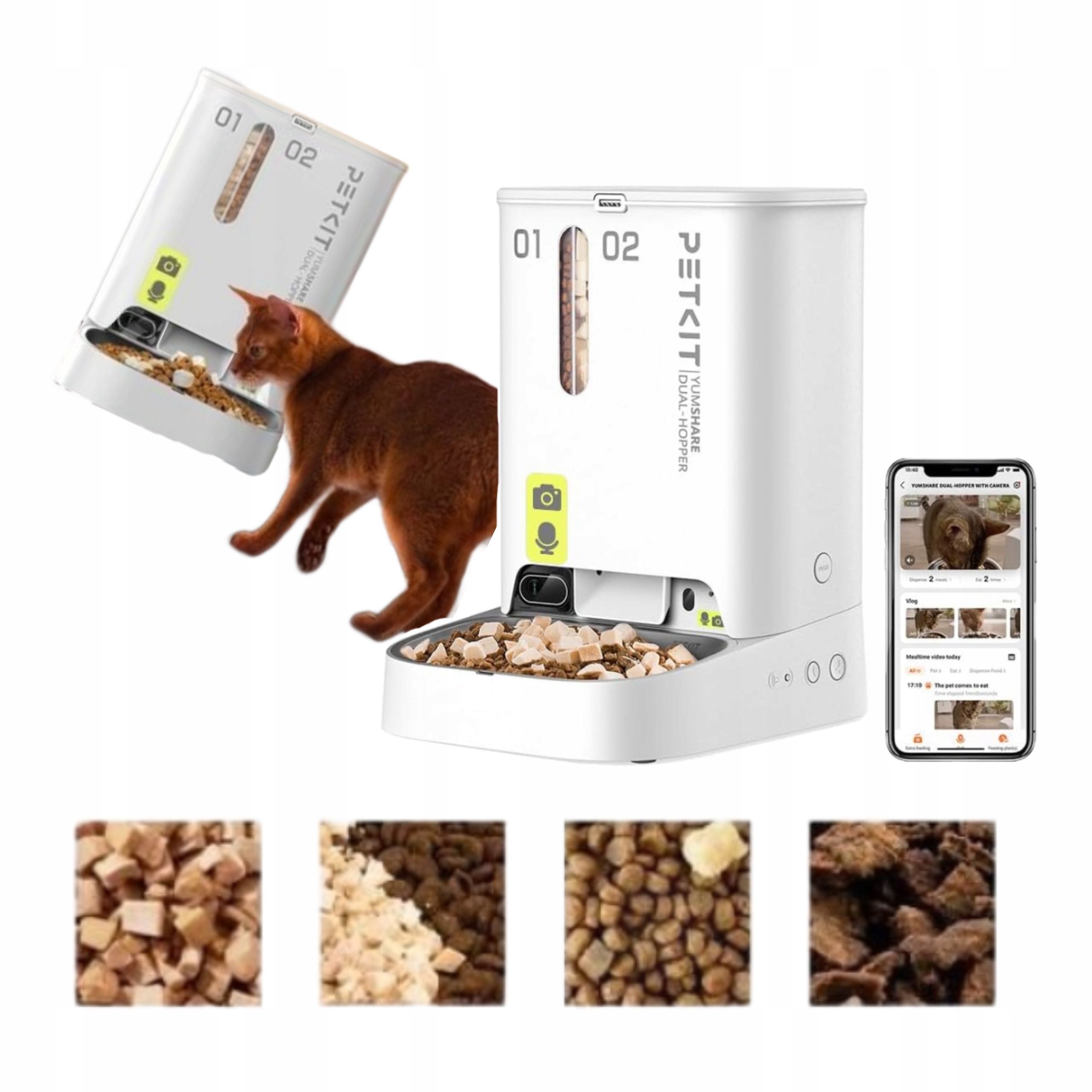 Levně Automatický Dávkovač krmiva 5L Kamera 1080P WiFi Ai Kočka Pes Dvojitý Trychtýř