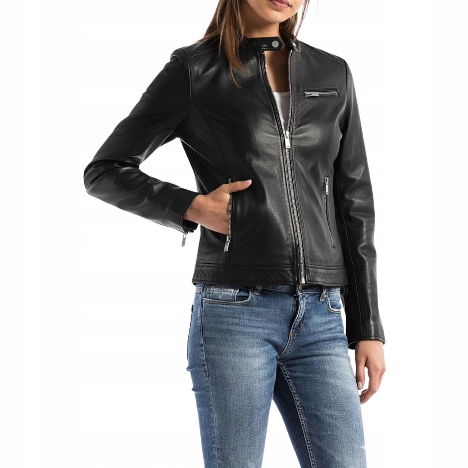 Dámská černá kožená bunda Blue Wellford se stojáčkem vel. S