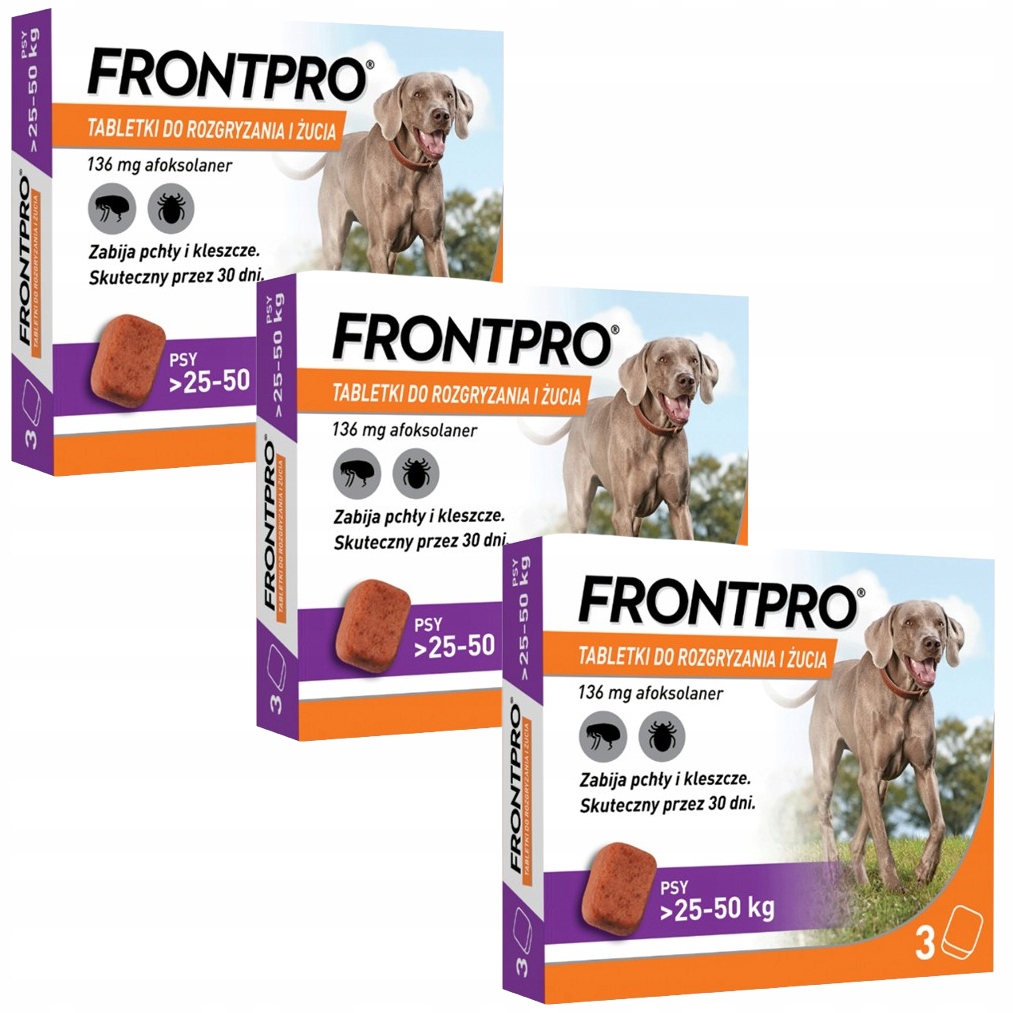 Frontpro Tabletki Dla Psa Na Pchły I Kleszcze 25-50kg 3 Opakowania