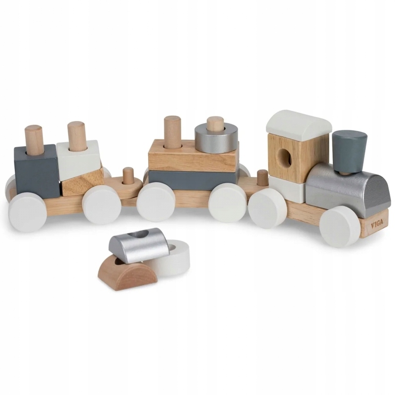 DREWNIANA KOLEJKA Z WAGONIKAMI KLOCKI - VIGA - lokomotywa 2 wagony - 18msc+ EAN (GTIN) 6934510516116