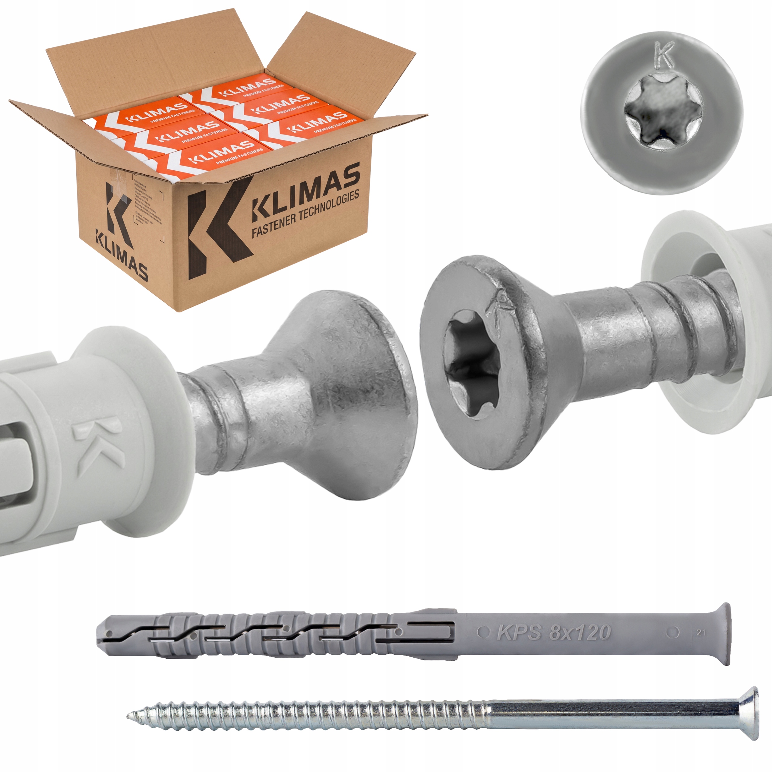 Rámové rozperné kolíky 8x120 mm 400 ks kužeľová hlava Torx Klimas Kps-fast