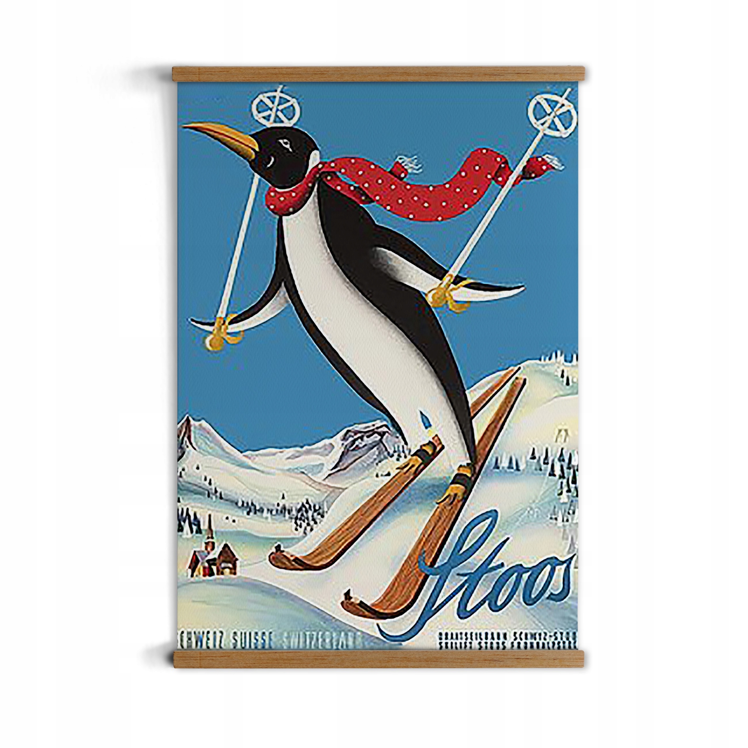 

grafika z zawieszką A4 drewno Szwajcaria pingwin