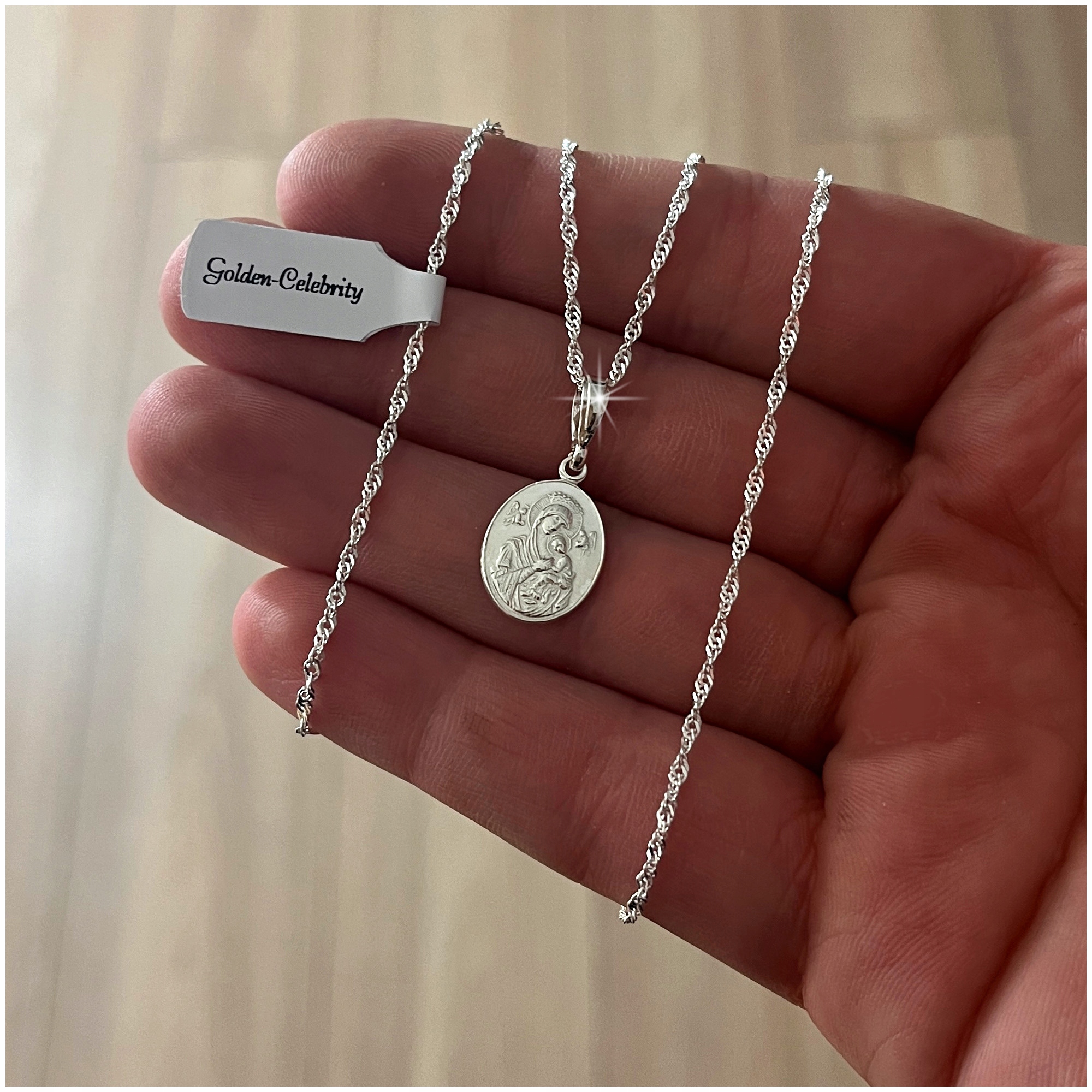 SREBRNY ŁAŃCUSZEK SINGAPUR + MEDALIK PR 925 MATKA BOSKA NIEUSTAJĄCEJ POMOCY Kod producenta łańcuszek komunijny dla niej dziewczynki 925
