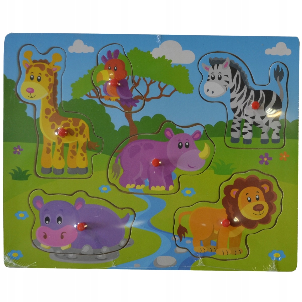 

Drewniana Układanka Safari Zoo Pinezki Puzzle