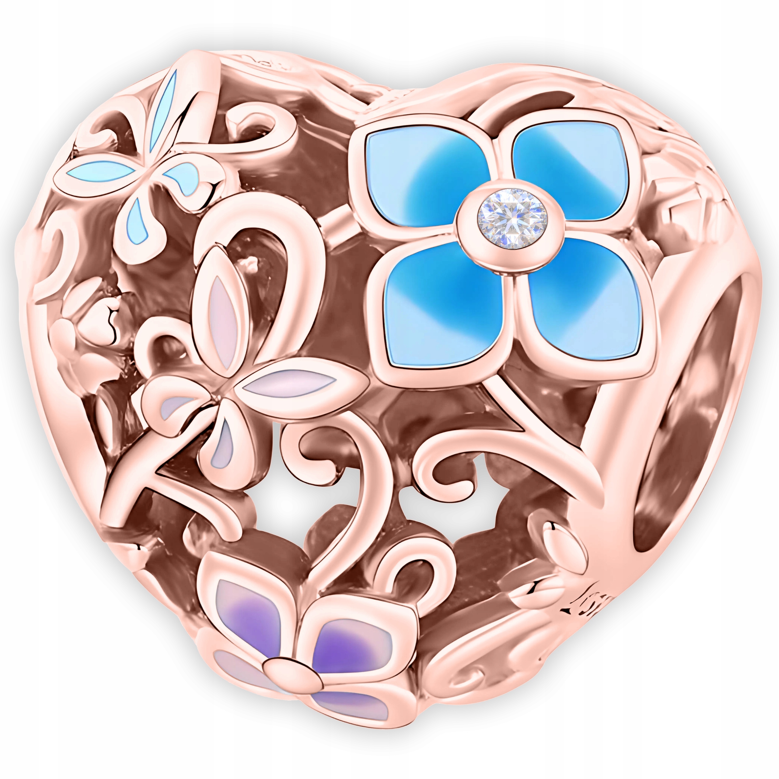 Charms Pozlacený korálek Louka Srdce Srdíčko Barevný Motýl Stříbro 925