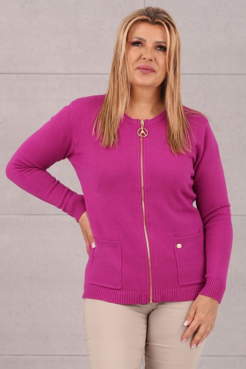 SWETER DAMSKI ROZPINANY DUŻE ROZMIARY NARZUTKA PROSTY BASIC Z KIESZENIAMI Linia plus size (duże rozmiary)