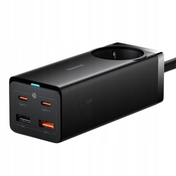 Baseus 65W szybka ładowarka sieciowa z 2x Usb-c Pd, 2xUSB, Ac, kabek 1m