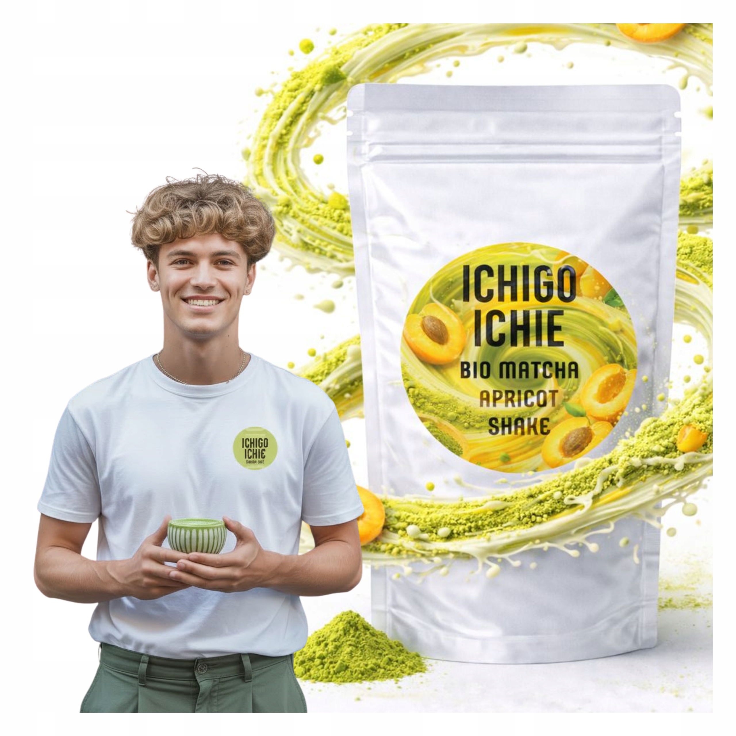 Koktejl Matcha Meruňka Výživný nápoj Shake Smoothie Organický Zdravý 300 g