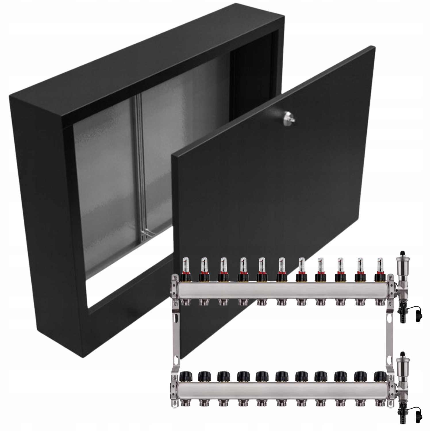 Nerezový Rozdělovač Podlahových Krytin 11+ Nástěnný Box Černý