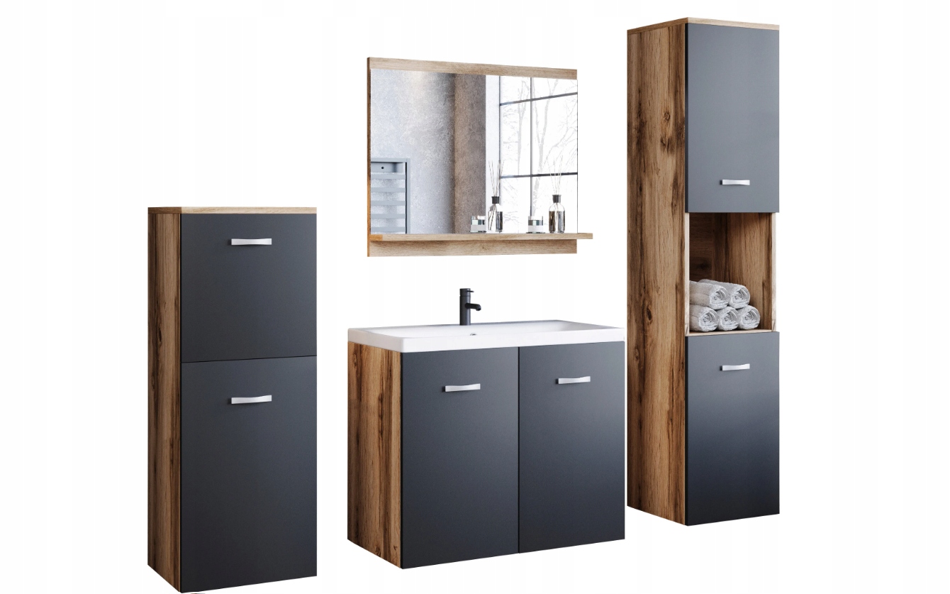 Sada Koupelnového Nábytku Mars Závěsná S Umyvadlem A Zrcadlem A Policí, Skříňka