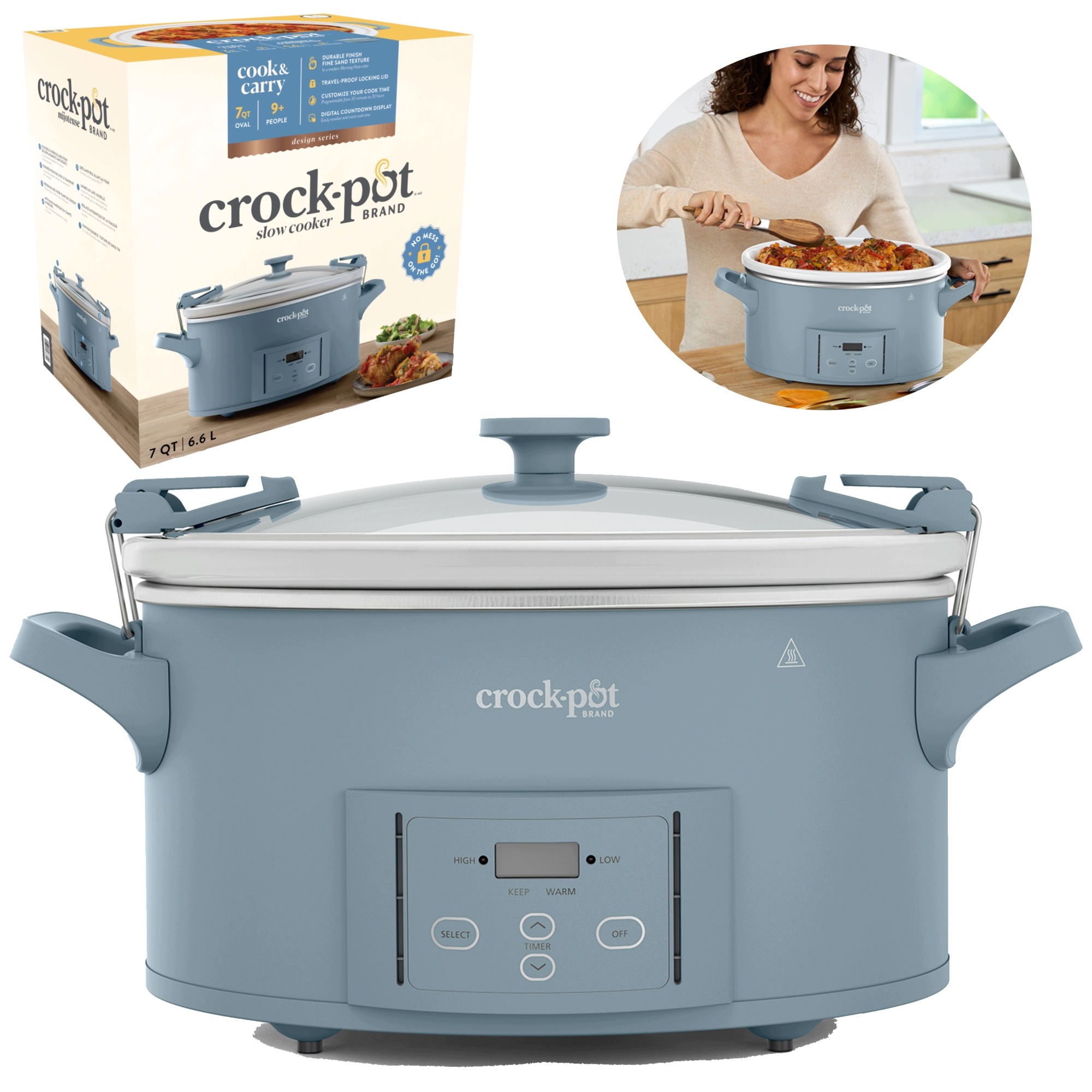 Wolnowar Garnek Elektryczny Crockpot Cyfrowy Wyjmowana Misa Kamionkowa 6,6l