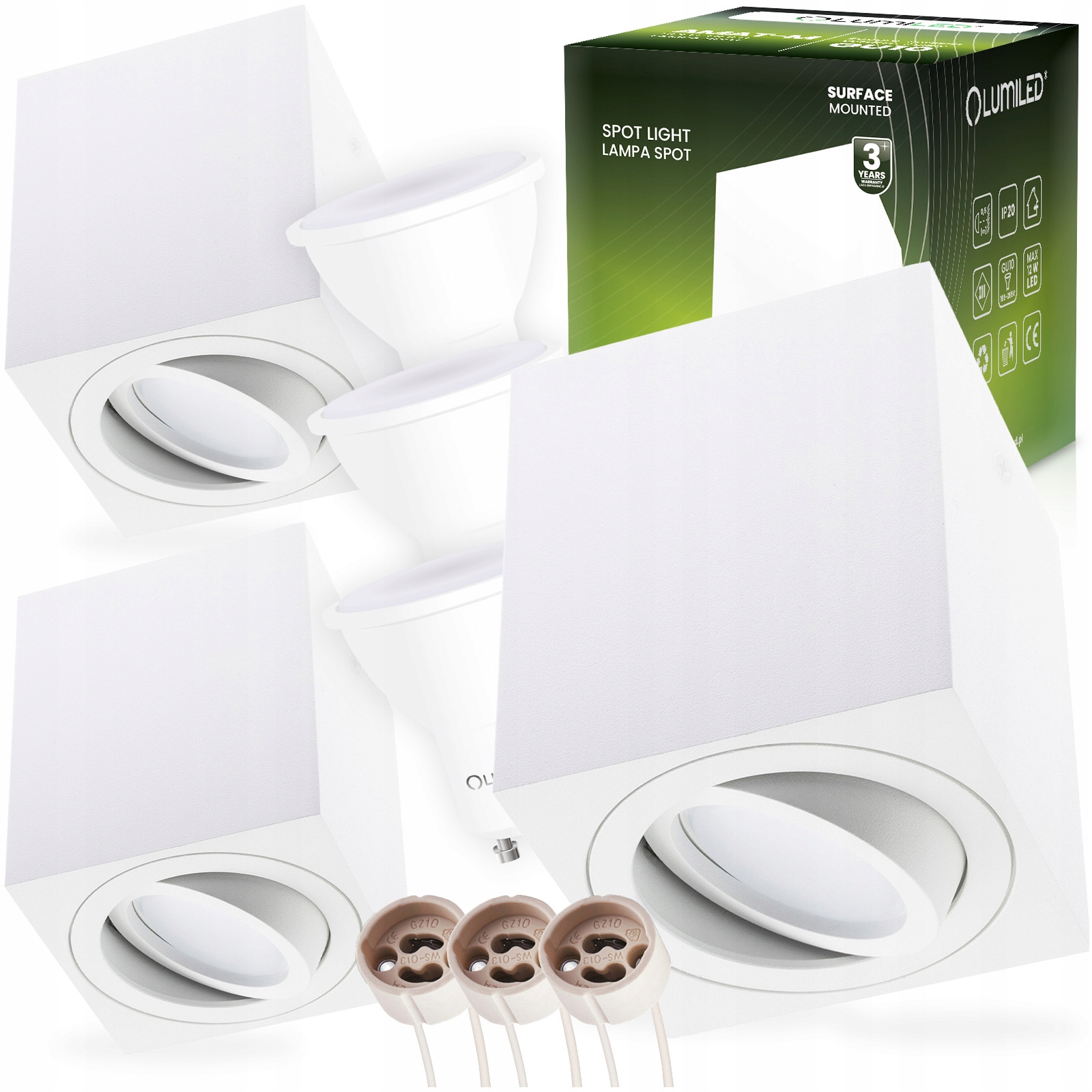 3x Oprawa Halogenowa Natynkowa Lampa Sufitowa LED Ruchoma Biała + GU10 6W