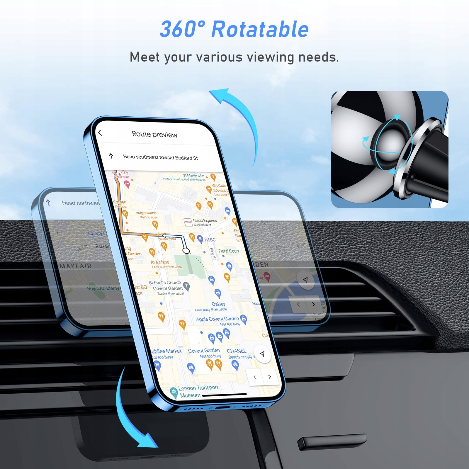 BLUKAR Uchwyt Samochodowy Magnetyczny 360° Do Telefonu iPhone Galaxy Mate — miniatura 4