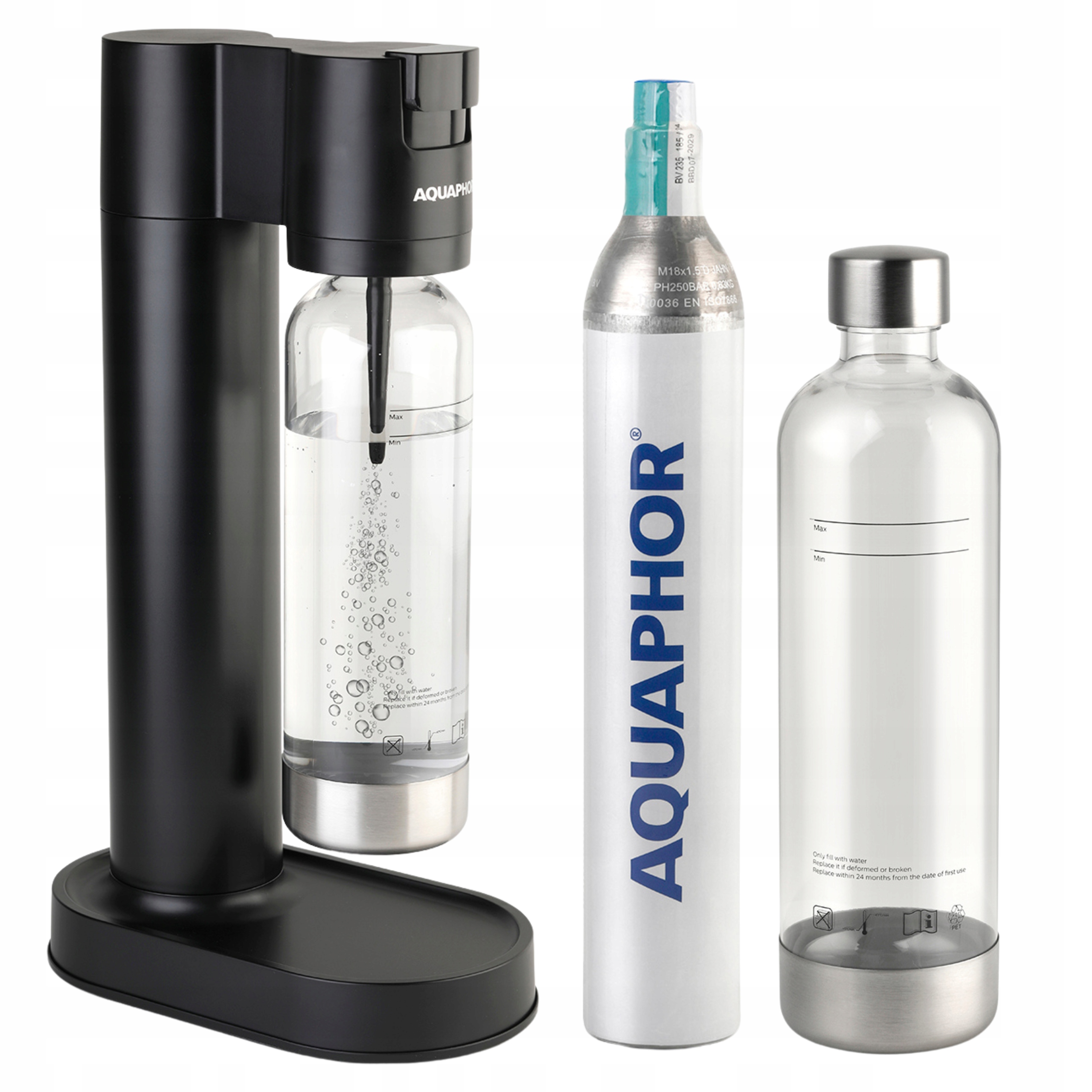 Saturátor Aquaphor Pearl na sýtenú vodu čierny fľaša Bombička s plynom