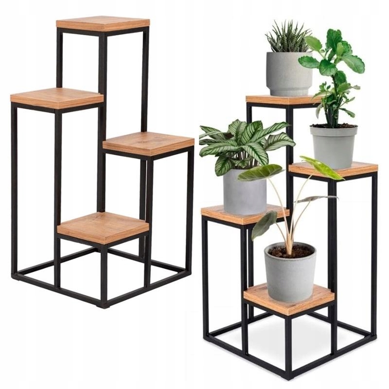 Držák Na Květináč Loft Kovový Stojící Čtvercový 4 Police Prémiový Produkt