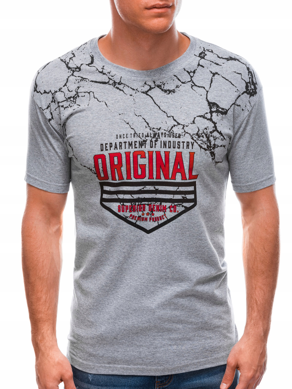 

T-shirt męski z nadrukiem 1644S szary XL