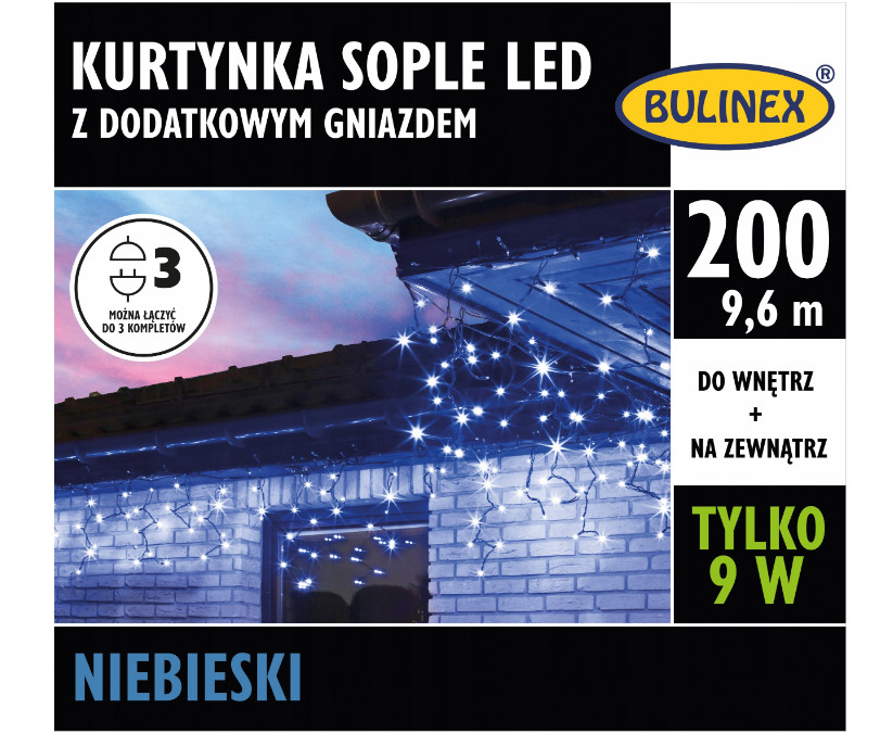 

Sople Zewnętrzne 200 Led Lampki Kurtyna Bulinex