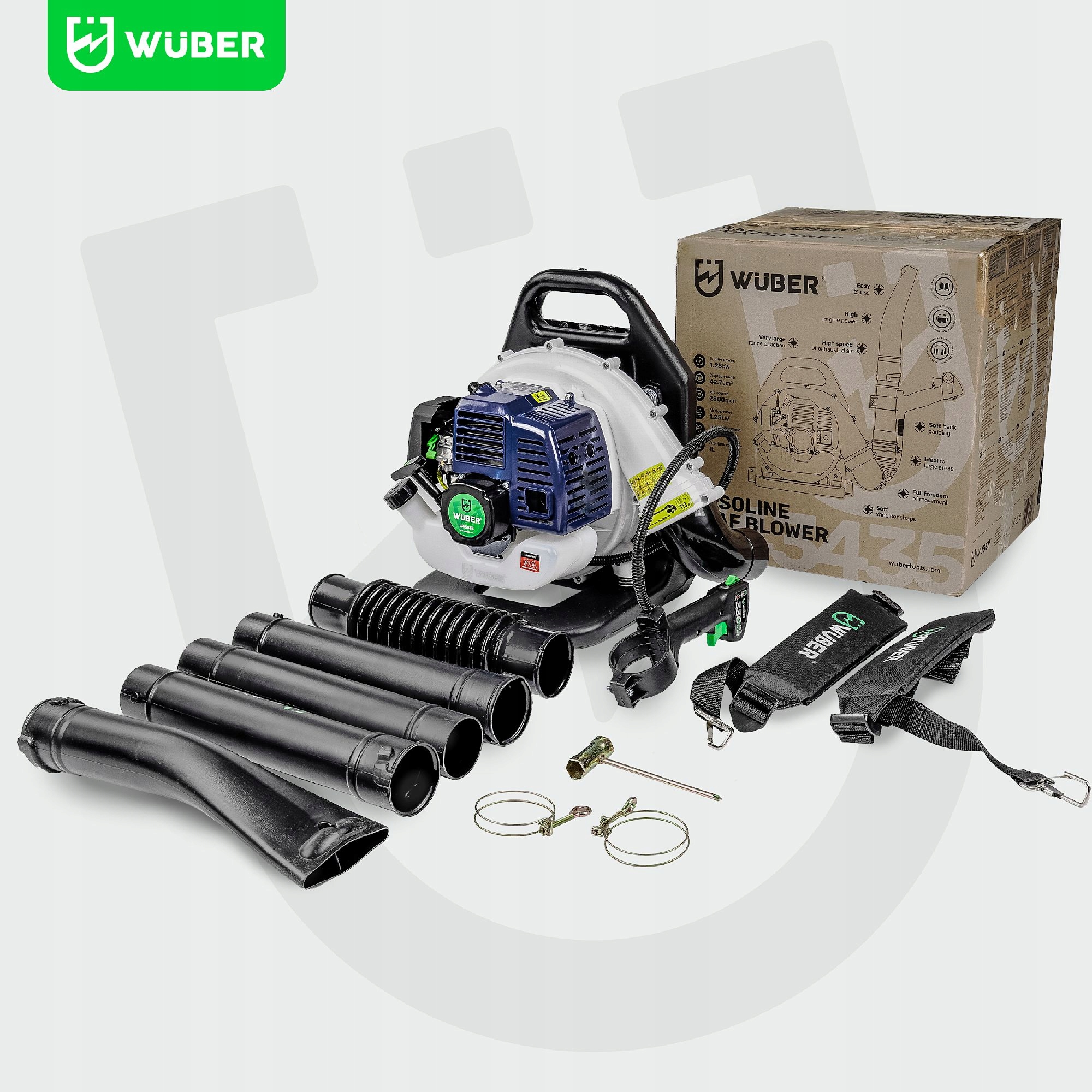 WUBER МОЩНЫЙ РАНЦЕВЫЙ ВОЗДУХОДУВ ДЛЯ УБОРКИ ЛИСТЬЕВ, ТРАВЫ, СНЕГА И САДА. Бренд: Wuber.