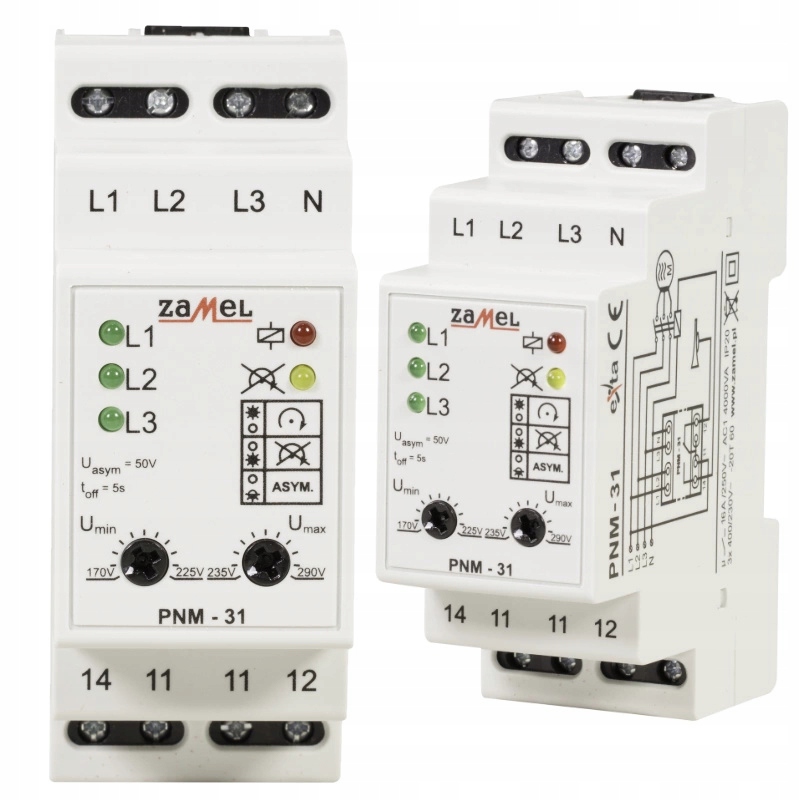 Przekaźnik Napięciowy 3 fazowy 3F 170-290V 16A na szynę TH35 Zamel