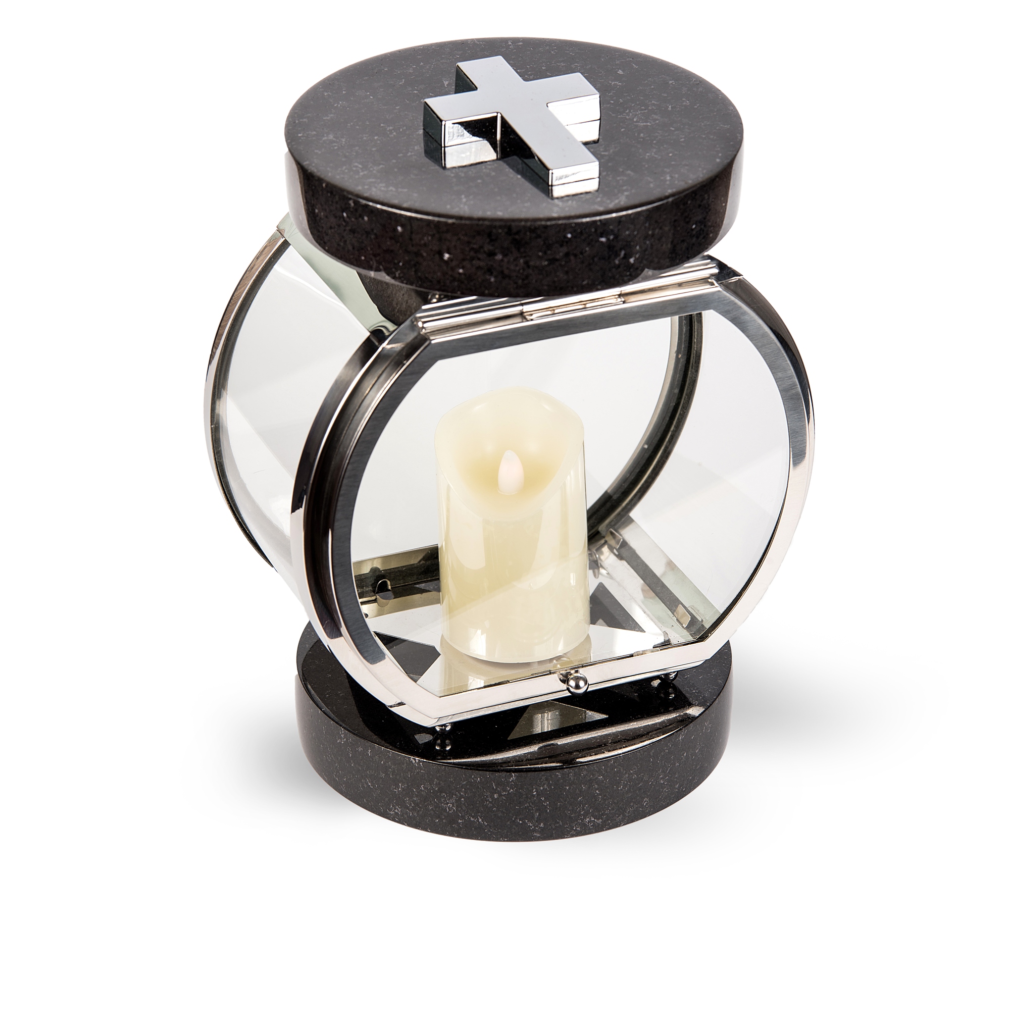 Lucerna na pomník, stříbrná nerezová ocel černá žula