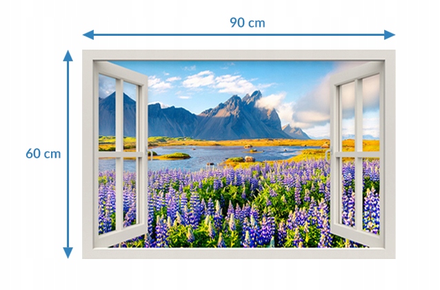 3D okno Nálepka na stenu Kvety vlčieho bôbu 90x60 Motív dekorácia