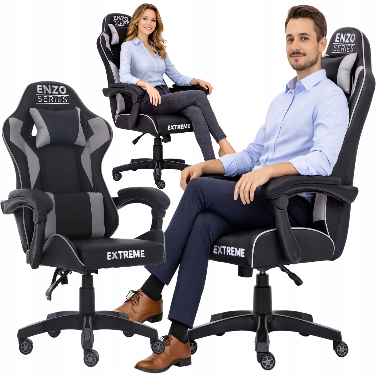 Fotel Gamingowy Extreme Enzo Czarny Kubełkowy Obrotowy Biurowy Regulowany