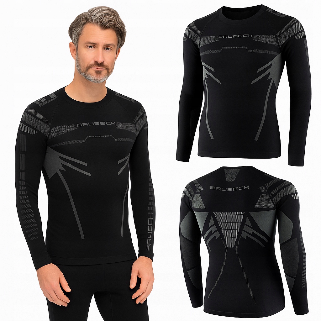 Koszulka męska Brubeck Dry z długim rękawem termoaktywna czarny/grafit XL